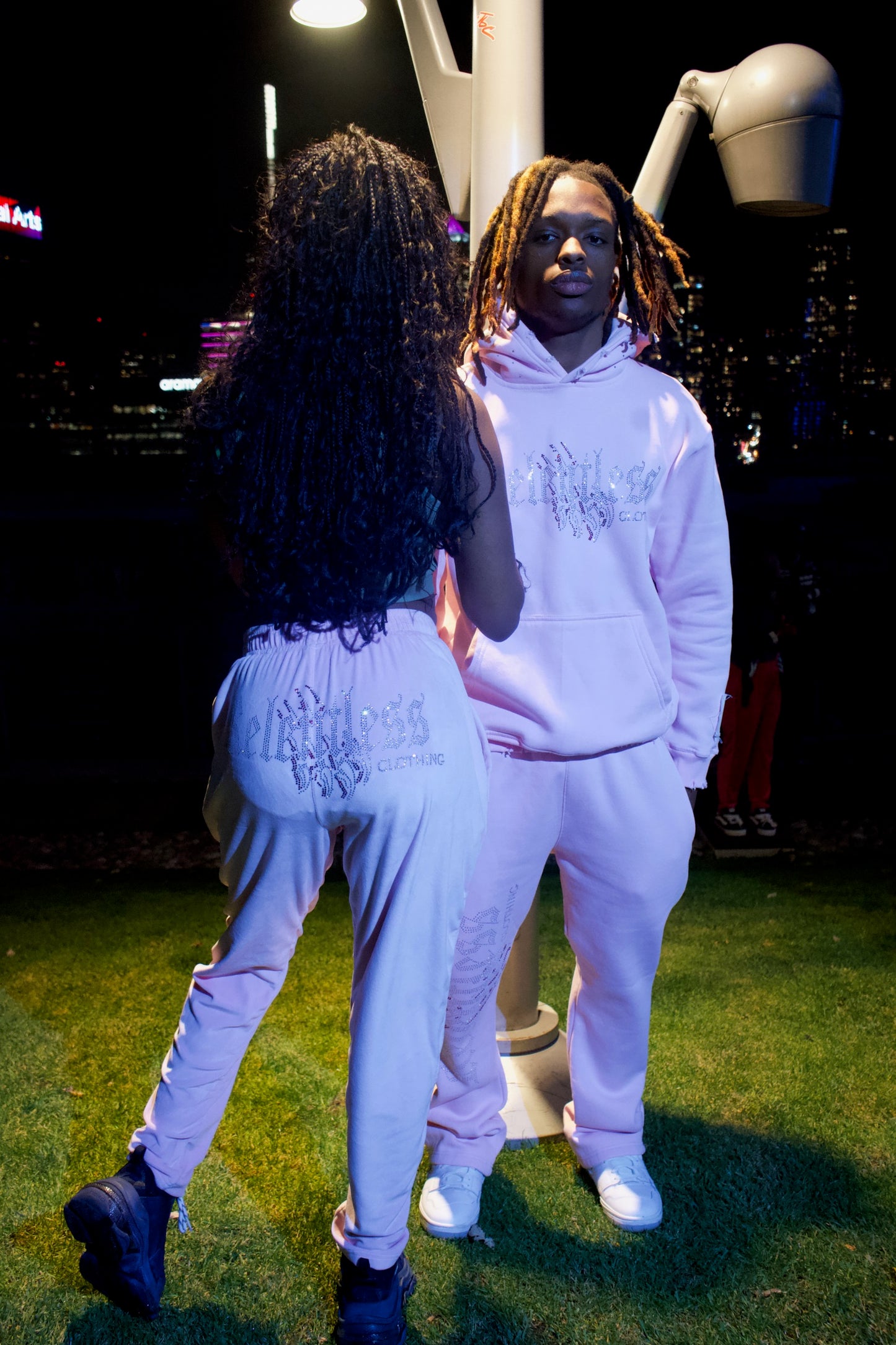 Baby Pink Suede Rhinestone Pants