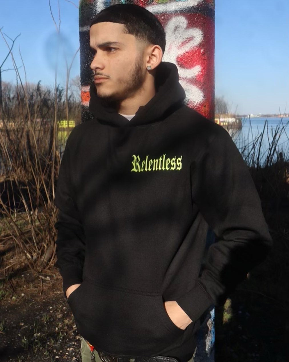 Relentless Black and Yellow Reflective Hoodie