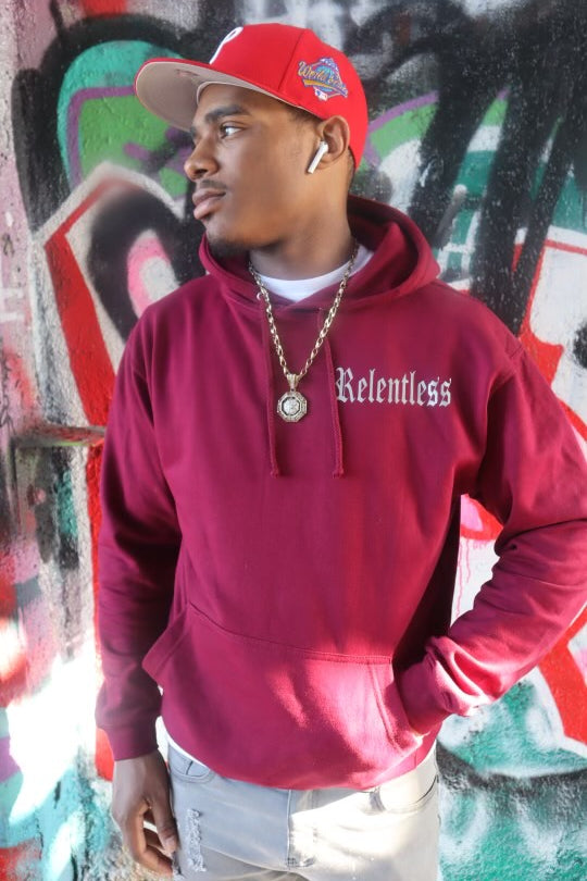 Relentless Burgandy Reflective Wolf Hoodie